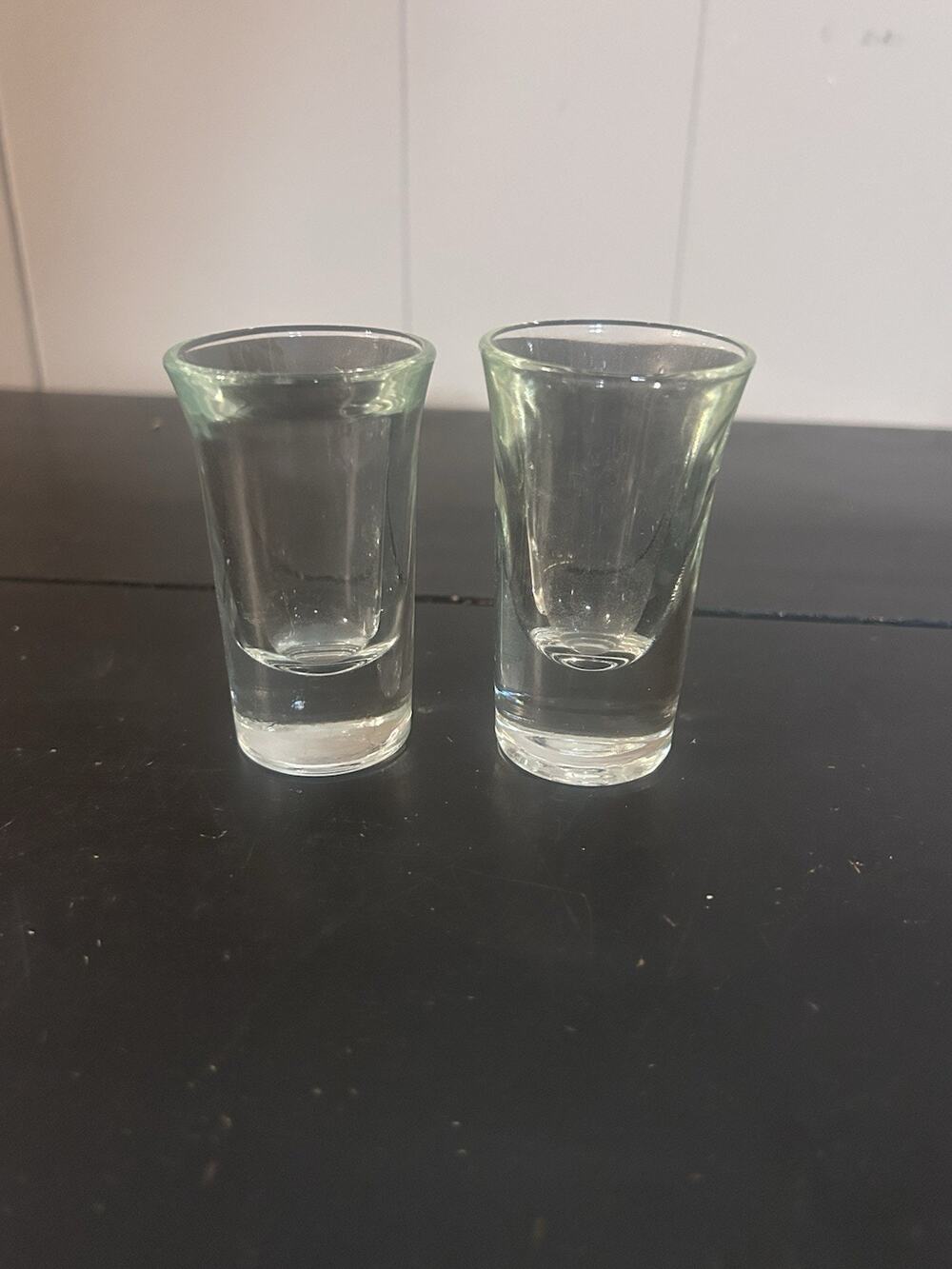 Vintage Heavy Bottom Shot Glasses Set of 2 Clear Thick Glass Unmarked 3”